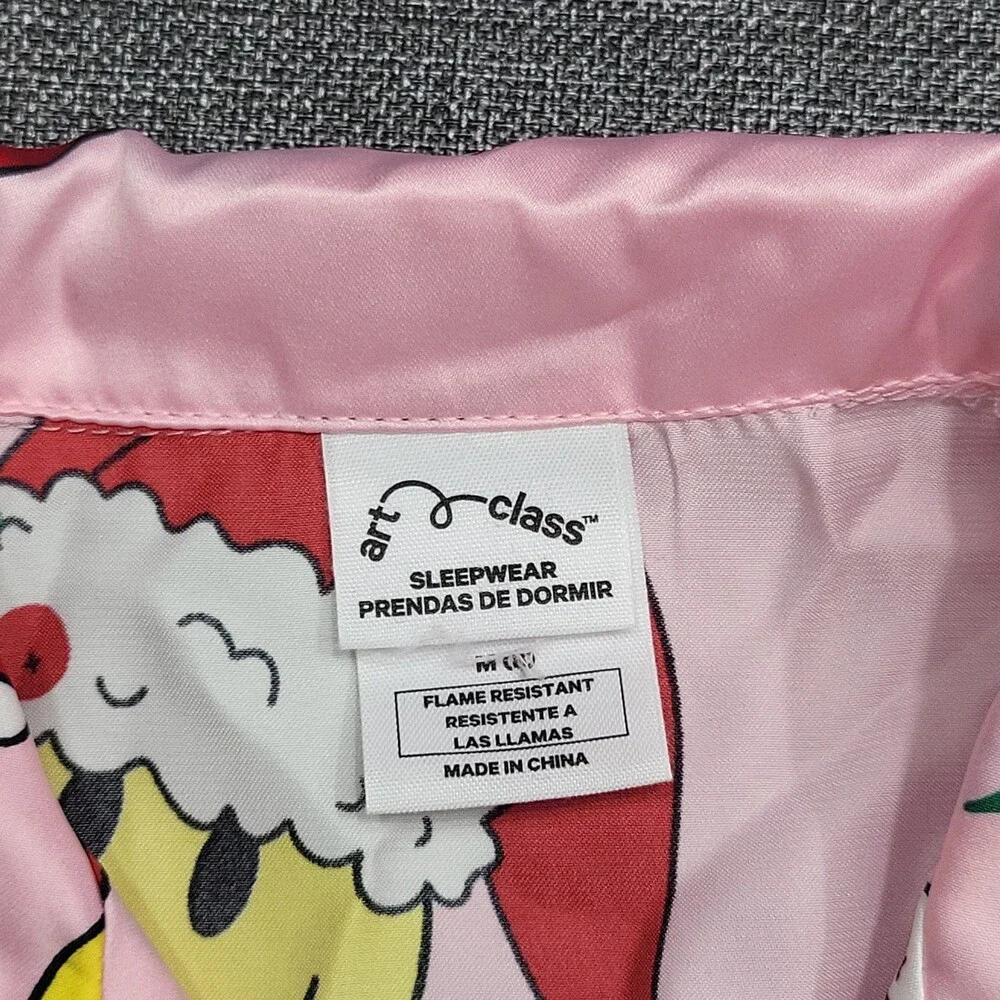 Girls 2pc Satin Long Sleeve Button Up Pajama Set - art class Pink Size Medium 8